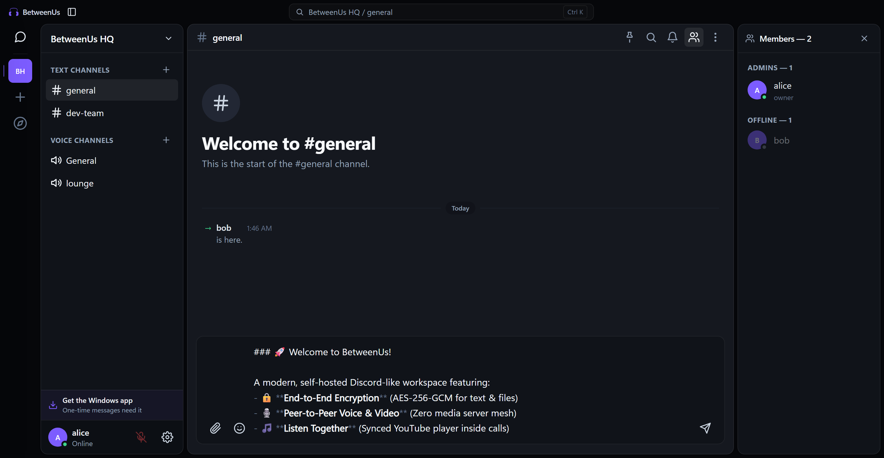 Desktop E2EE Chat with Rich Markdown