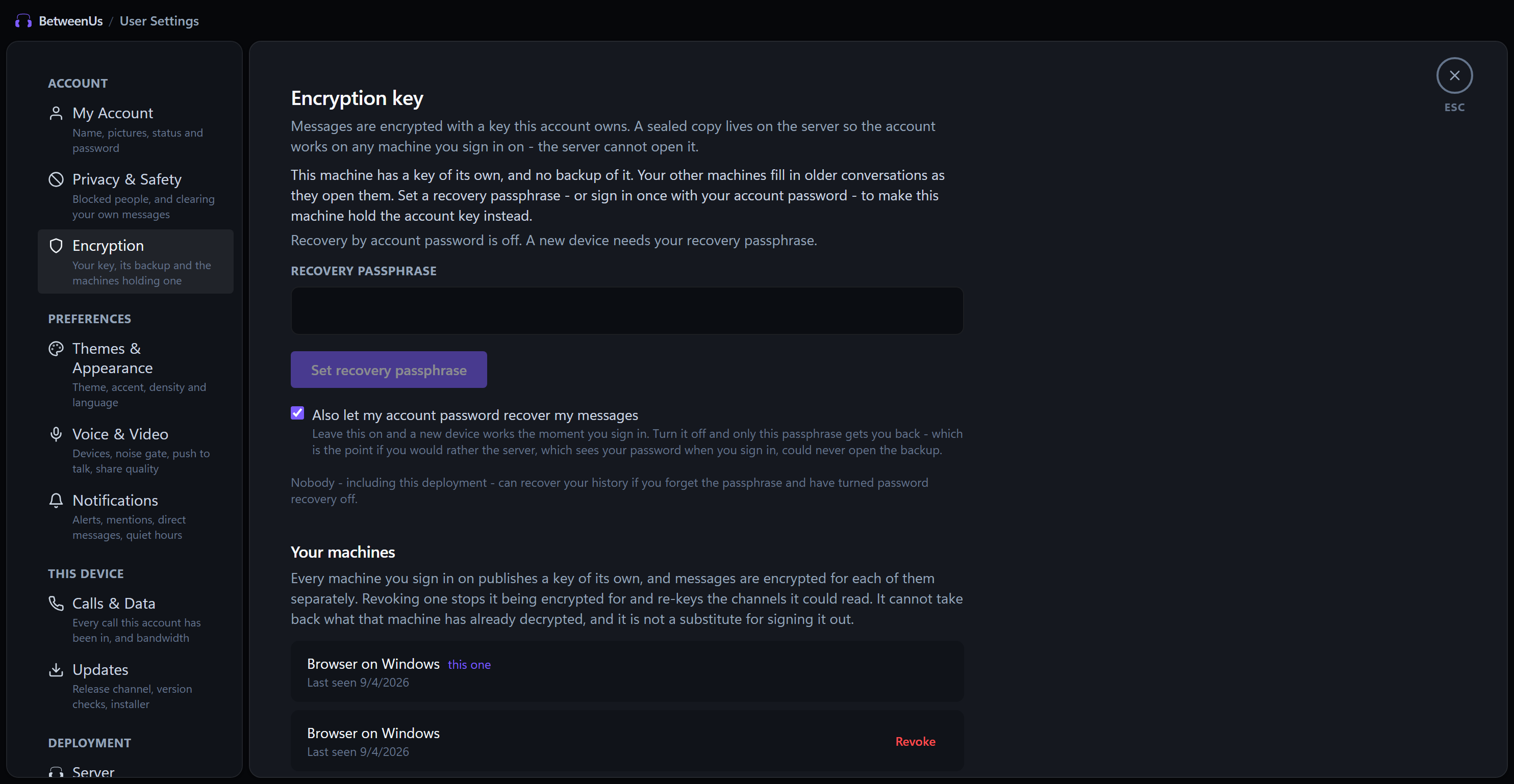 Encryption & Key Backup Management