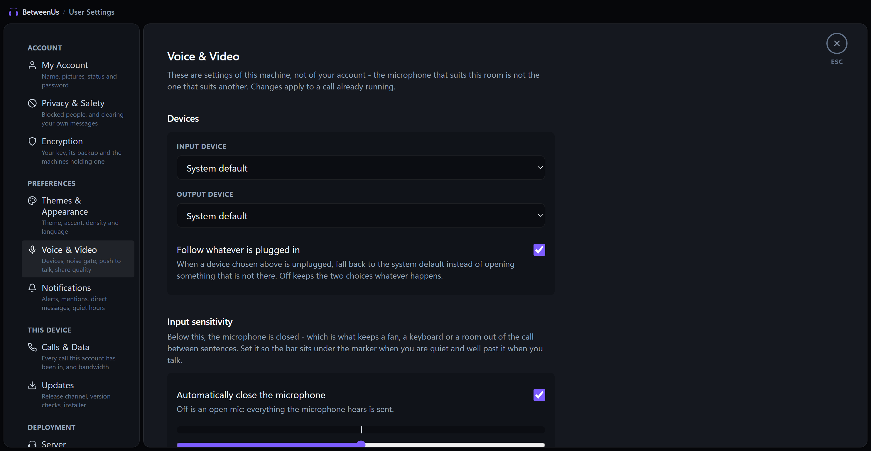 Desktop Voice & Video Settings